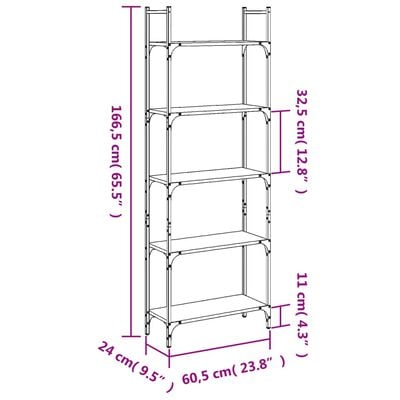 vidaXL Bücherregal 5 Böden Räuchereiche 60,5x24x166,5 cm Holzwerkstoff