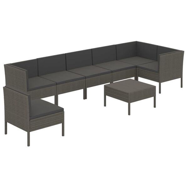 vidaXL 8-tlg. Garten-Lounge-Set mit Auflagen Poly Rattan Grau