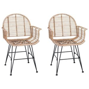vidaXL Esszimmerstuhl 2 pcs Rattan und Eisen Natur 57 x 55 x 85 cm