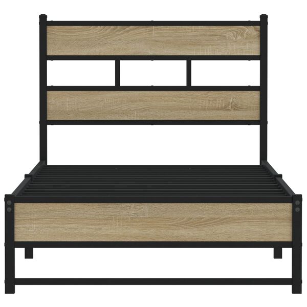vidaXL Metallbett ohne Matratze Sonoma-Eiche 90x190 cm