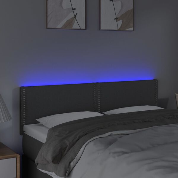 vidaXL LED Kopfteil Dunkelgrau 144x5x78/88 cm Stoff