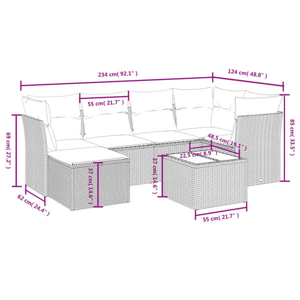 vidaXL 6-tlg. Garten-Sofagarnitur mit Kissen Hellgrau Poly Rattan