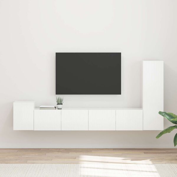 vidaXL TV-Schrankset Wandmontiert 3 pcs Hochglanz Wei&szlig; Holzwerkstoff