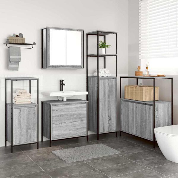 vidaXL Badezimmerm&ouml;bel Set 5 pcs Grau 76,5 x 35 x 95 cm Holzwerkstoff