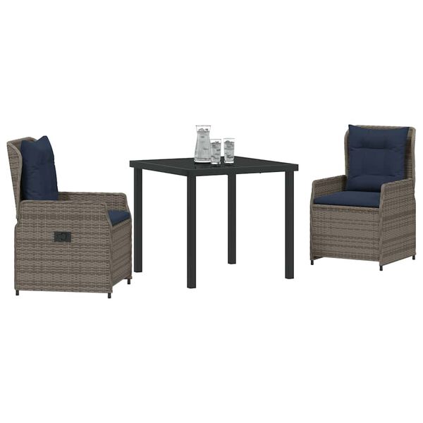 vidaXL Garten Essgruppe 3 pcs Grau Poly Rattan