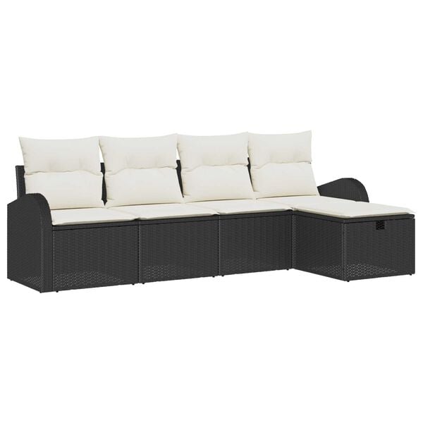 vidaXL Sofa Set mit Kissen 5 pcs Schwarz und Creme Poly-Rattan