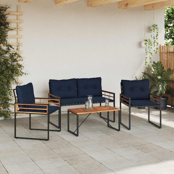 vidaXL Gartenm&ouml;bel Set mit Kissen 4 pcs Marineblau
