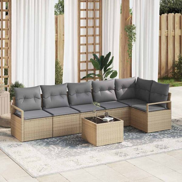 vidaXL Garten-Sofa-Set mit Kissen 7 pcs Beige und Hellgrau
