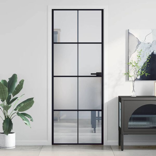 vidaXL Innent&uuml;r Schlank Schwarz 76x201,5 cm Hartglas und Aluminium