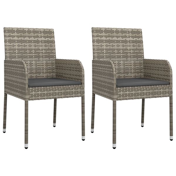 vidaXL 3-tlg. Garten-Essgruppe mit Kissen Grau Poly Rattan