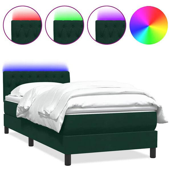 vidaXL Boxspringbett mit Matratze & LED Dunkelgr&uuml;n 90x210 cm Samt