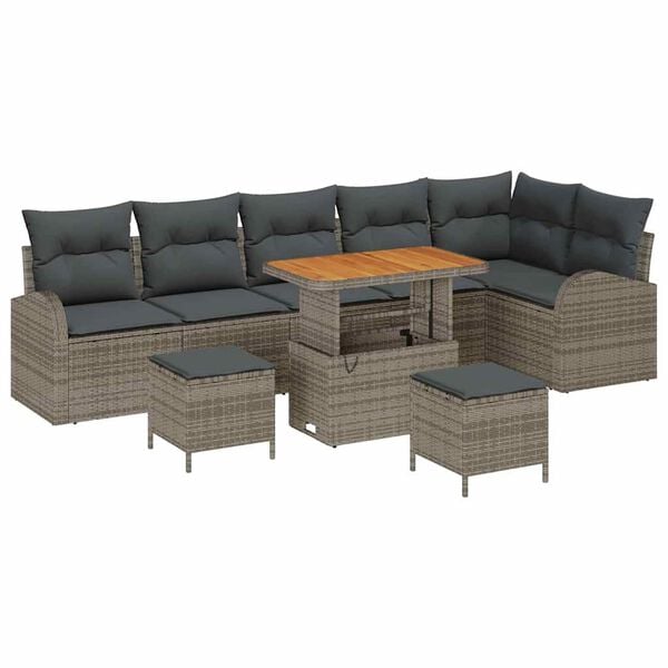 vidaXL Garten-Sofa-Set mit Kissen 9 pcs Grau Poly Rattan