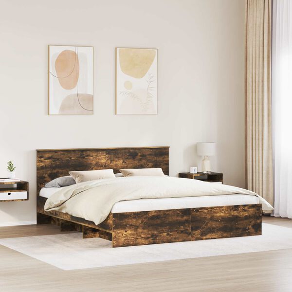 vidaXL Bettrahmen Ger&auml;ucherte Eiche 180 x 200 cm Holzwerkstoff