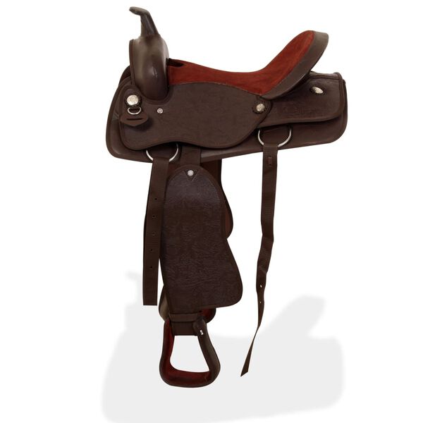 vidaXL Western-Sattel, Halfter & Brustblatt Echtleder 16" Braun