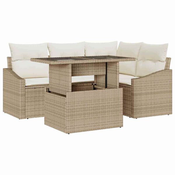 vidaXL Garten-Sofa-Set mit Kissen mit Speicher 5 pcs Beige und Creme