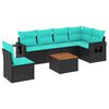 vidaXL 7-teiliges Gartensofa-Set mit Kissen, schwarzes Polyrattan
