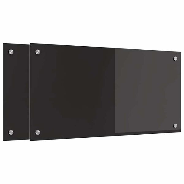 vidaXL K&uuml;chenr&uuml;ckwand 2 pcs Schwarz 80 x 40 cm Geh&auml;rtetes Glas