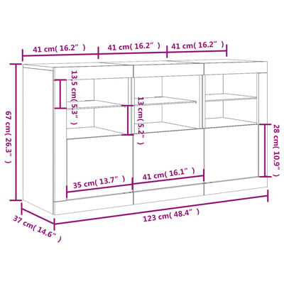 vidaXL Sideboard mit LED-Leuchten Sonoma-Eiche 123x37x67 cm