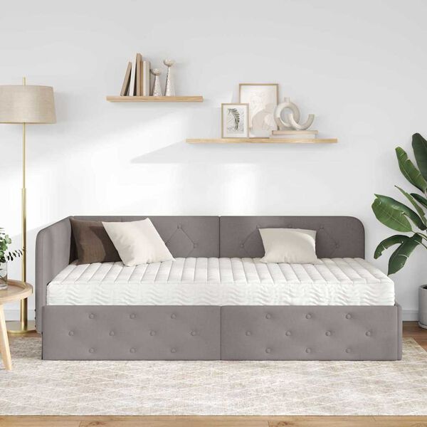 vidaXL Eckbettgestell mit Matratze Taupe 100 x 200 cm Stoff