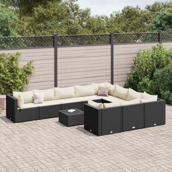 vidaXL 11-tlg. Garten-Sofagarnitur mit Kissen Schwarz Poly Rattan