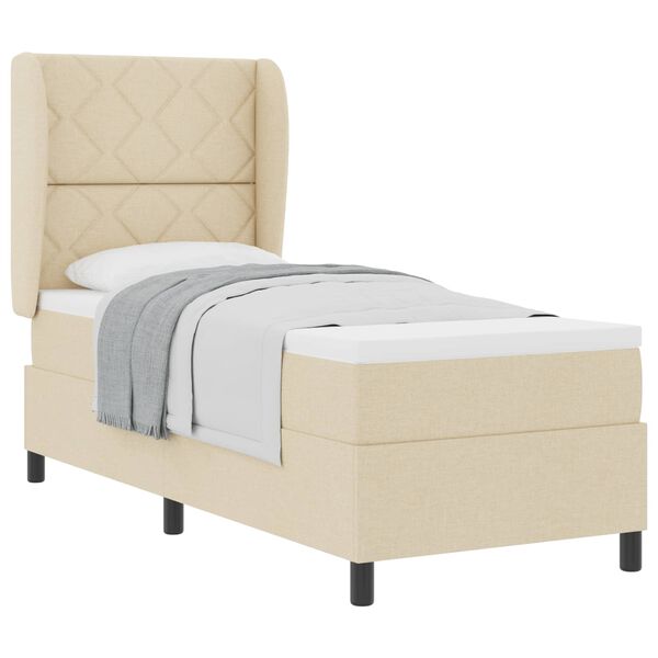 vidaXL Boxspringbett mit Matratze mit Kopfteil Creme 80 x 200 cm Stoff