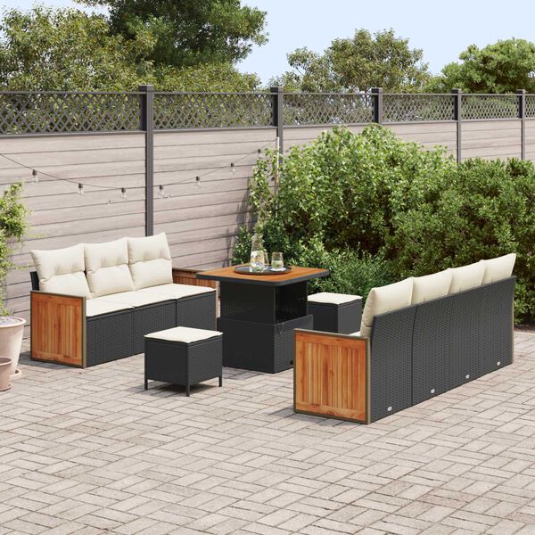 vidaXL Gartensofa-set mit Kissen 10 pcs Schwarz und Creme