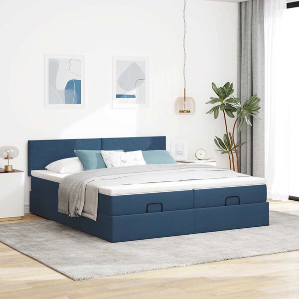 vidaXL Ottoman-Bett mit Matratzen & LEDs Blau 180x200 cm Stoff