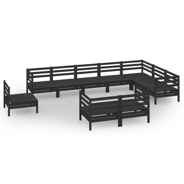 vidaXL 10-tlg. Garten-Lounge-Set Massivholz Kiefer Schwarz
