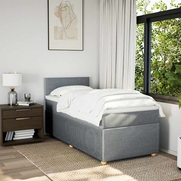 vidaXL Boxspringbett mit Matratze Hellgrau 90x200 cm Stoff