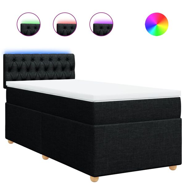 vidaXL Boxspringbett mit Matratze Schwarz 90x190 cm Stoff