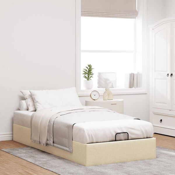 vidaXL Ottoman-Bett ohne Matratze Creme 100x200 cm Stoff