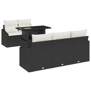 vidaXL Garten-Sofa-Set mit Kissen 6 pcs Schwarz und Creme Poly-Rattan