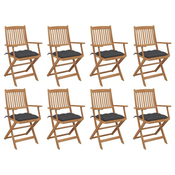 vidaXL Klappbare Gartenst&uuml;hle mit Kissen 8 Stk. Massivholz Akazie