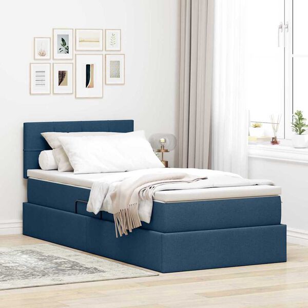 vidaXL Bett mit Stauraum und LED mit Matratze Blau 90 x 190 cm Stoff