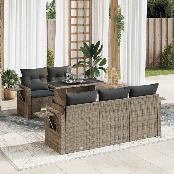 vidaXL 6-tlg. Garten-Sofagarnitur mit Kissen Grau Poly Rattan