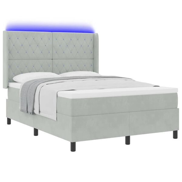 vidaXL Boxspringbett mit Matratze mit LED Hellgrau 160 x 200 cm Samt