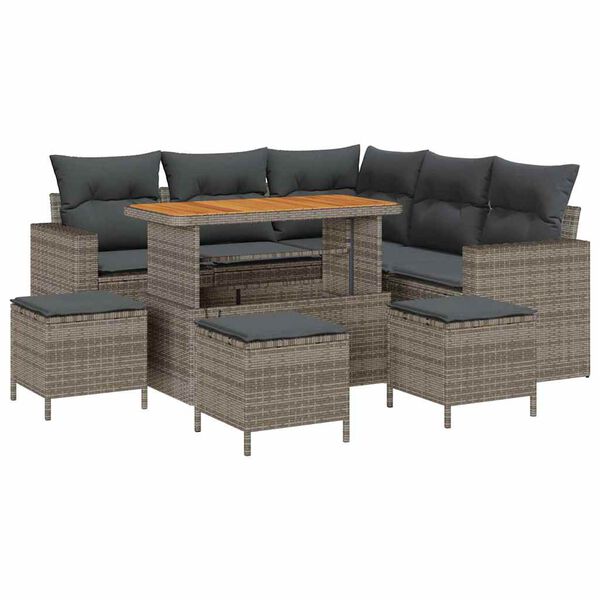 vidaXL Garten-Sofa-Set mit Kissen mit Speicher 9 pcs Grau
