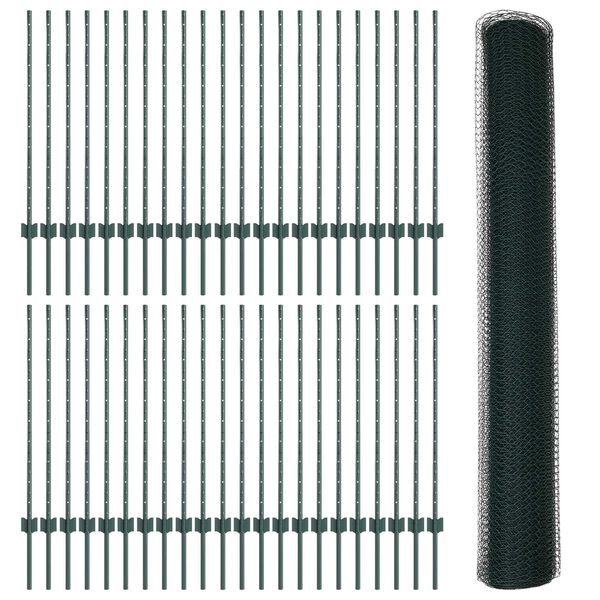 vidaXL Zaun mit Pfosten Gr&uuml;n 1 x 100 m Stahl und PVC