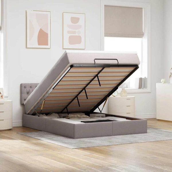 vidaXL Ottoman-Bett mit Matratze Taupe 140x200 cm Stoff