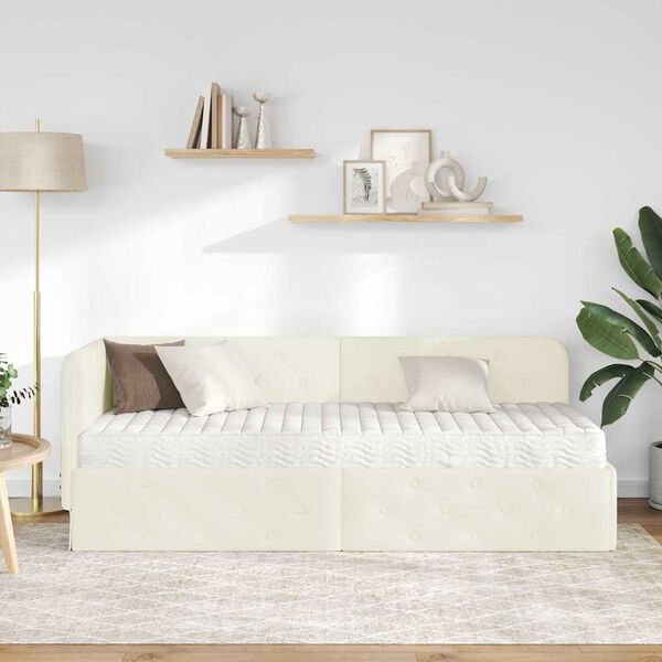 vidaXL Eckbettgestell mit Matratze mit Kopfteil Creme 80 x 200 cm Samt