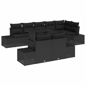 vidaXL Gartensofa-set mit Kissen 9 pcs Schwarz Poly-Rattan