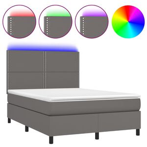 vidaXL Boxspringbett mit Matratze & LED Grau 140x200 cm Kunstleder