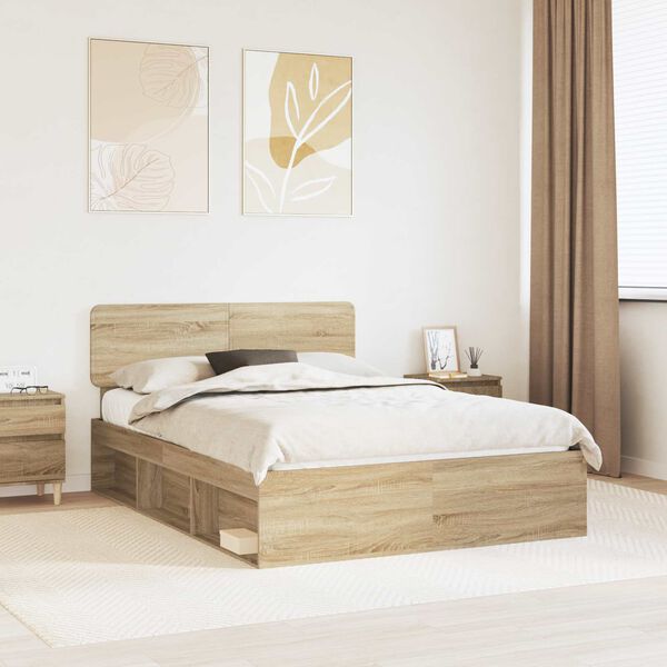 vidaXL Bettrahmen Sonoma-Eiche 150 x 200 cm Massives Kiefernholz