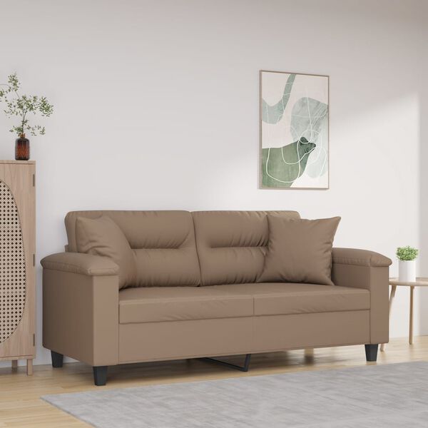 vidaXL 2-Sitzer-Sofa mit Kissen Cappuccino-Braun 140 cm Kunstleder