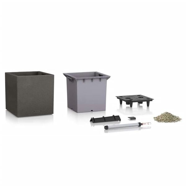LECHUZA Pflanzgef&auml;&szlig; CANTO Stone 30 Low ALL-IN-ONE Graphitschwarz