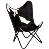 vidaXL Butterfly-Sessel Schwarz und Wei&szlig; Echtes Kuhfell