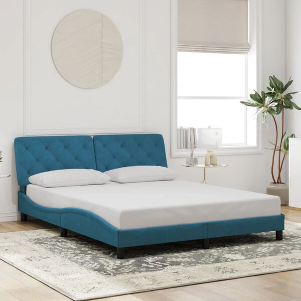 vidaXL Bettgestell mit LED ohne Matratze Blau 160x200 cm Samt