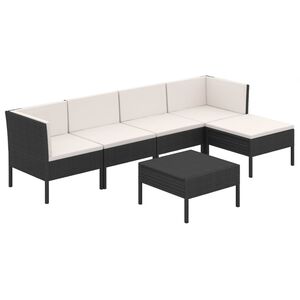 vidaXL 6-tlg. Garten-Lounge-Set mit Auflagen Poly Rattan Schwarz