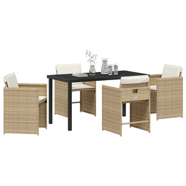 vidaXL Garten Essgruppe mit Kissen 5 pcs Beige Poly-Rattan