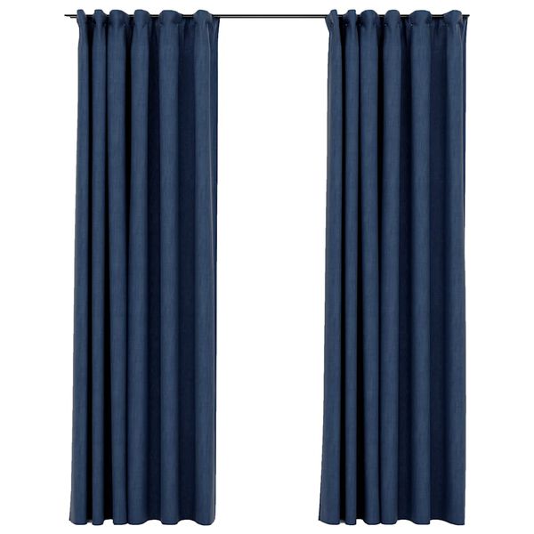 vidaXL Verdunkelungsvorh&auml;nge Haken Leinenoptik 2 Stk. Blau 140x225cm